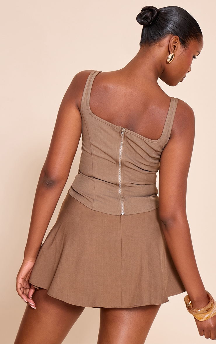 Brown Woven Tie Front Floaty Skirt image 3