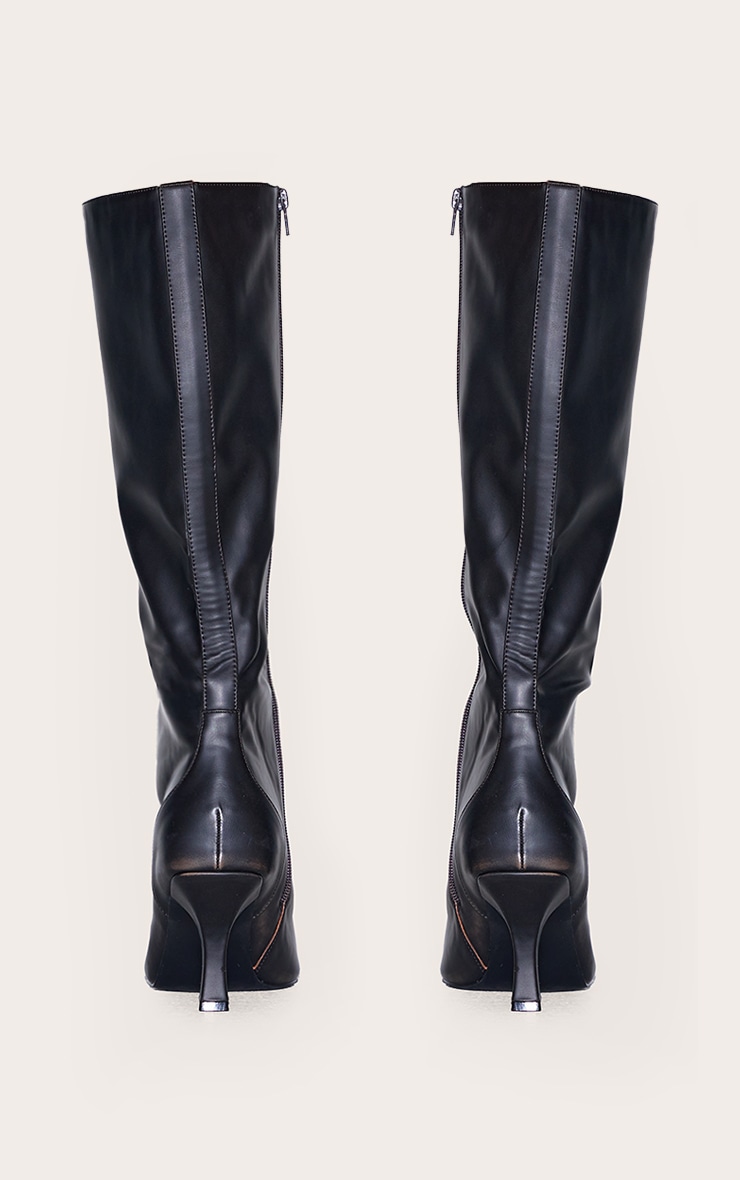 Black Burnish Wide Fit Pu Point Toe High Stiletto Heel Knee High Boots image 3