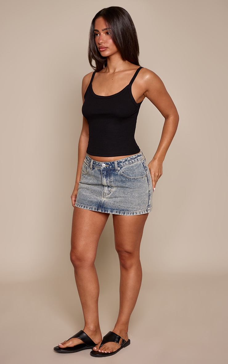 Petite Vintage Wash Mid Rise Classic Denim Mini Skirt