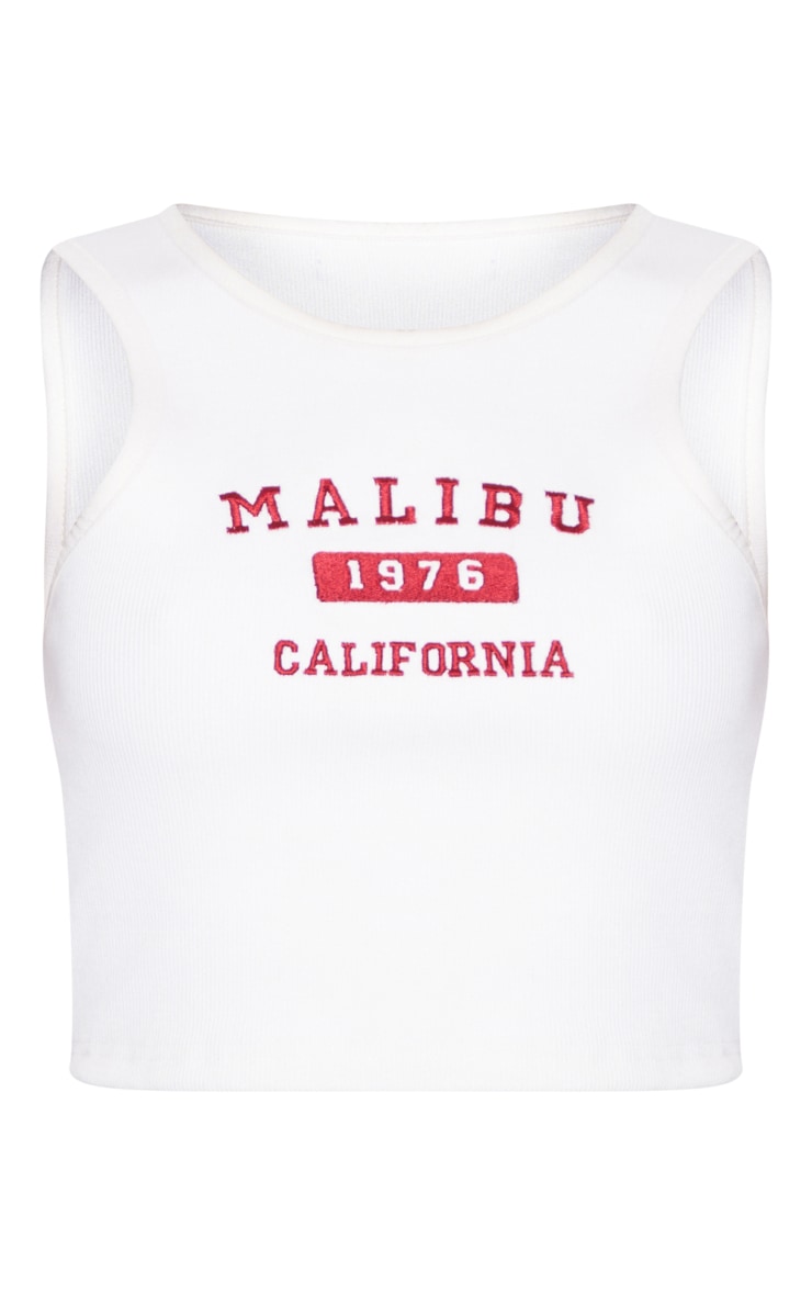 White Embroidered Malibu Ribbed Racer Crop Top image 5