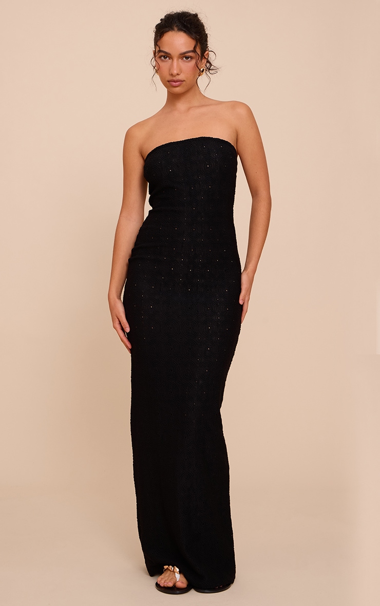 Black Textured Column Bandeau Maxi Dress image 1