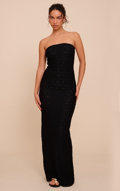 Black Textured Column Bandeau Maxi Dress