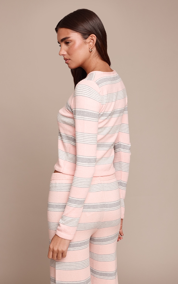 Pink Striped Long Sleeve Knitted T-Shirt image 2