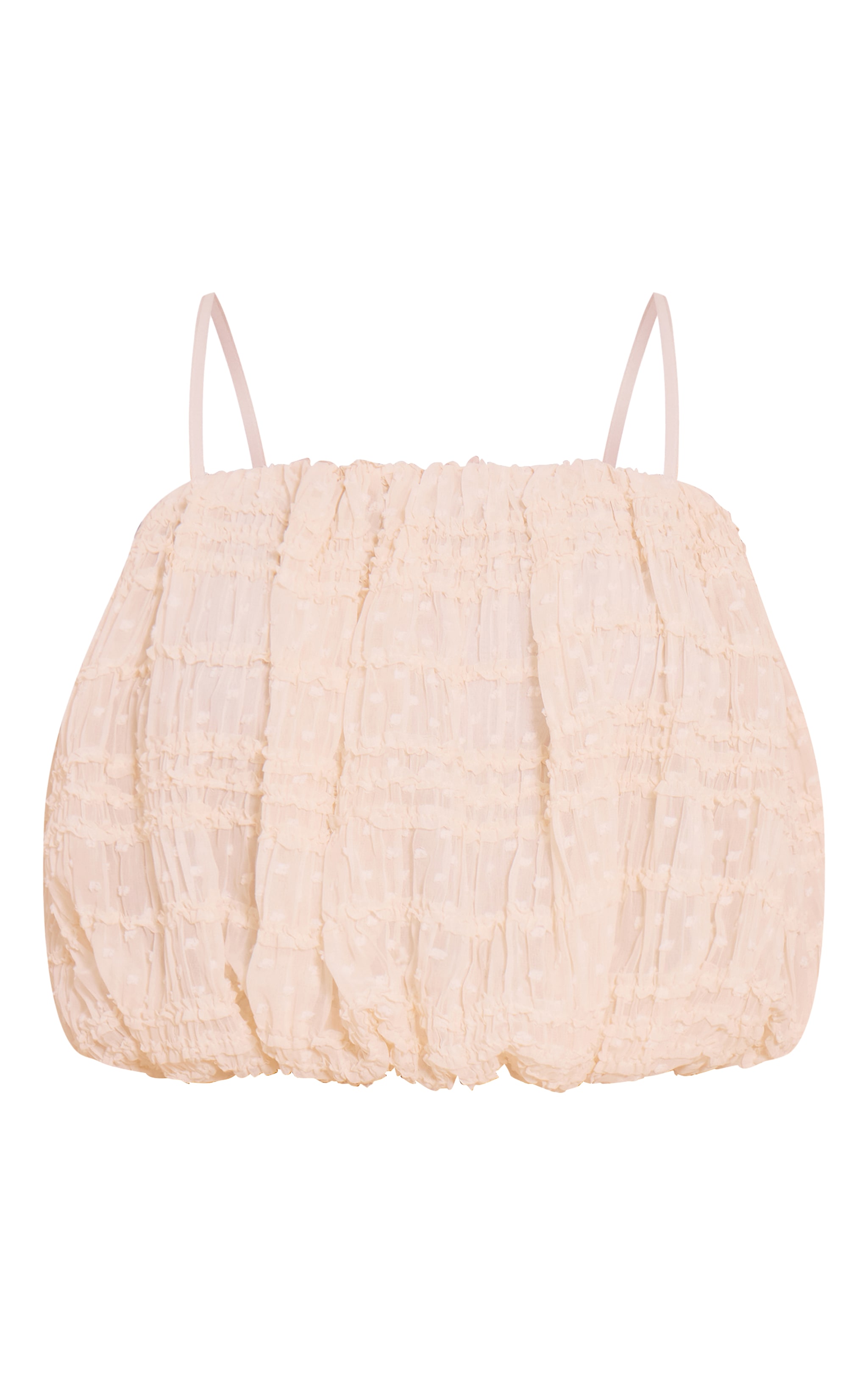 Cream Textured Chiffon Puff Ball Cami Top image 5