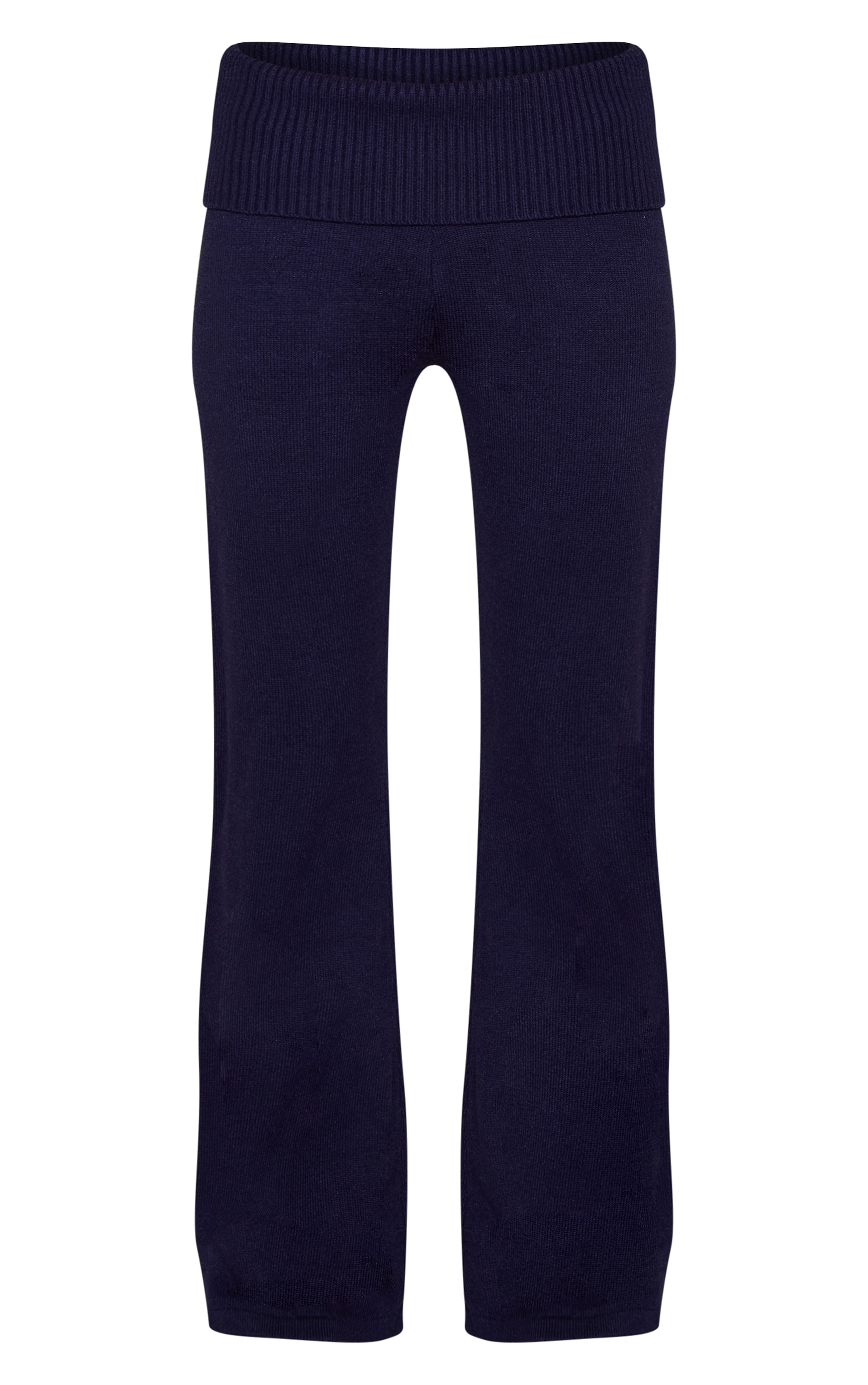 Navy Fold Over Waist Band Flared Knitted Pants image 5