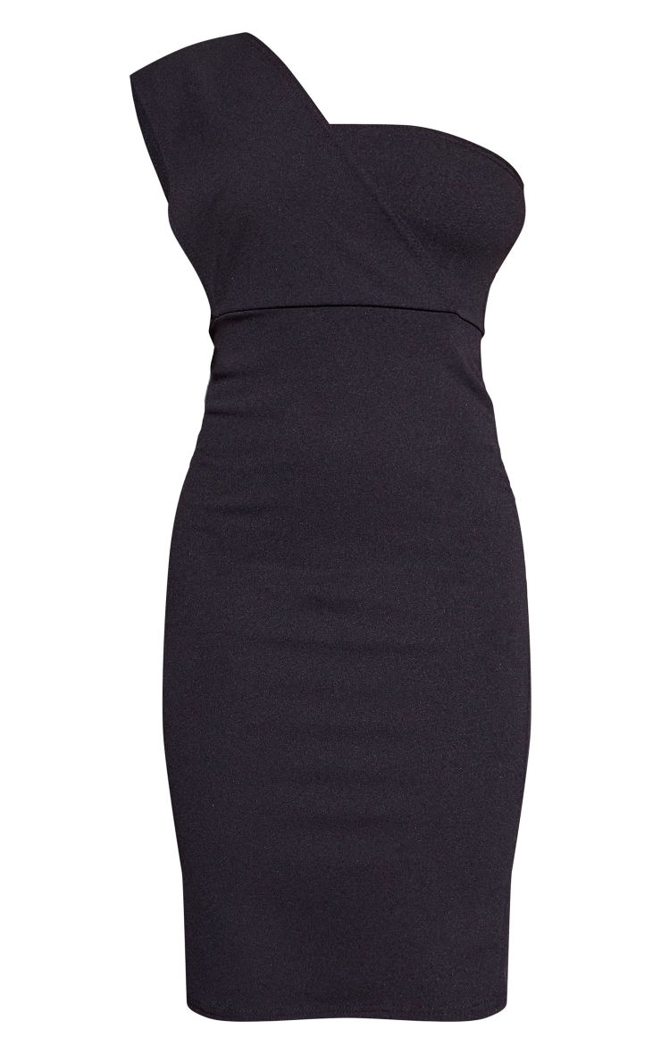 Petite Black One Shoulder Drape Midi Dress image 5