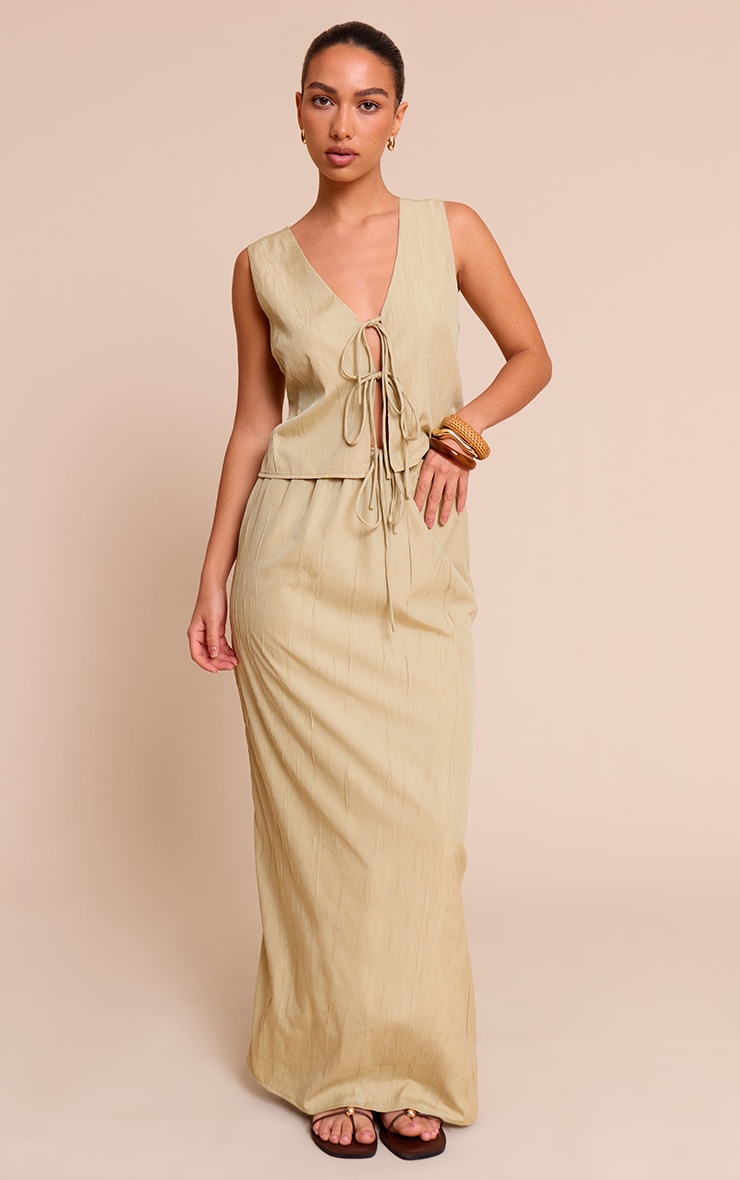 Clay Textured Tie Waist Detail Maxi Skirt image 1