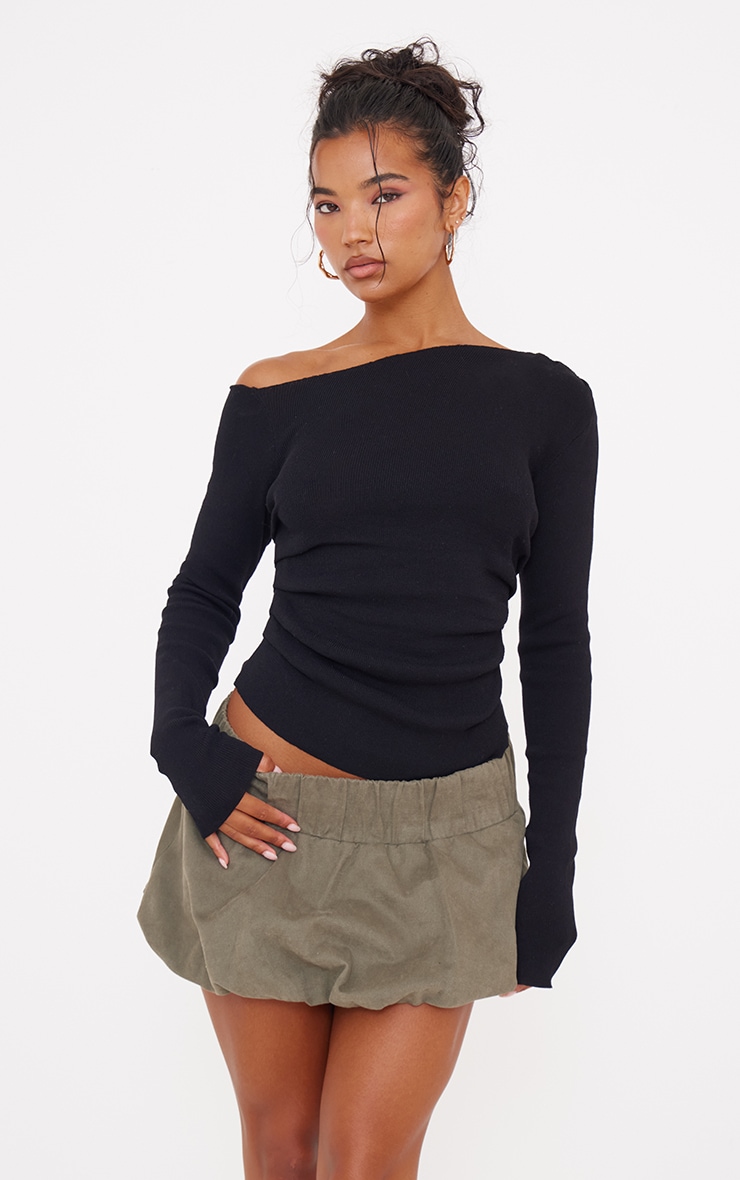 Black Fine Knit Asymmetric Top image 1