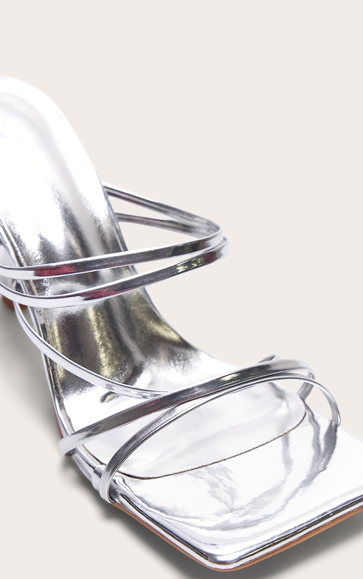 【COLOR iN ID】silver point platform mule Silver Multi Cross Strap Mid Heeled Mules | Footwear