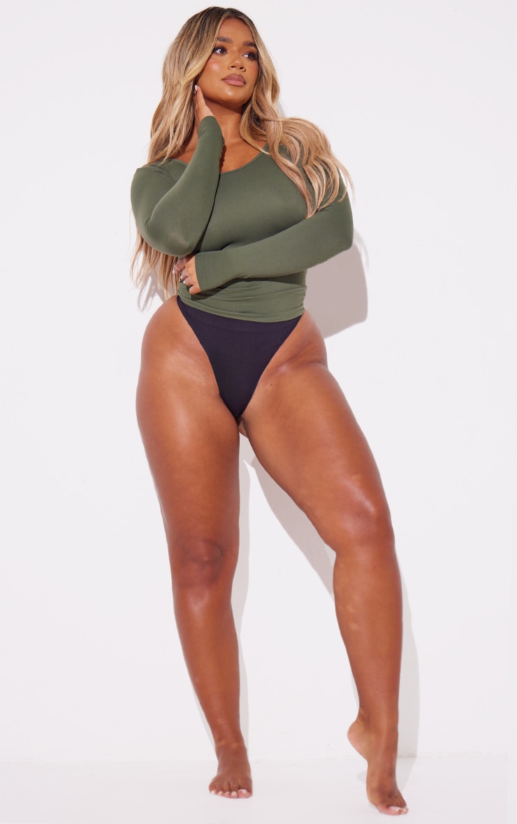 Shape Khaki Stretch Seamless Long Sleeve Longline Top image 3