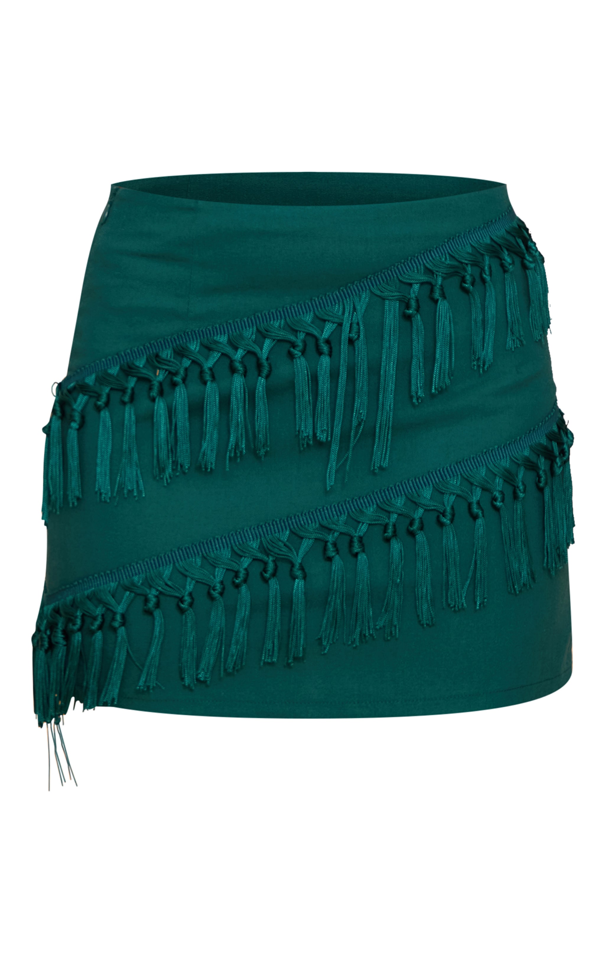 Mini-jupe en effet lin turquoise à franges image 6