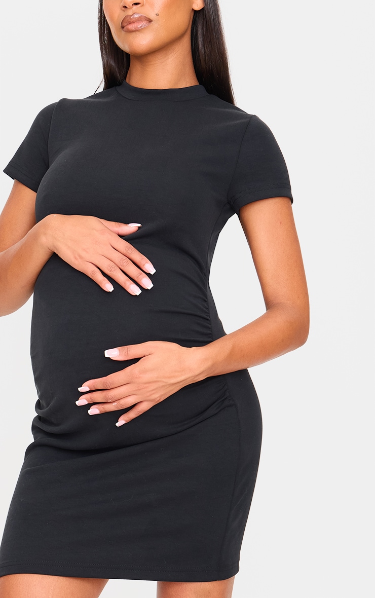 Maternity Black Premium Soft Touch Short Sleeve Mini Dress image 4