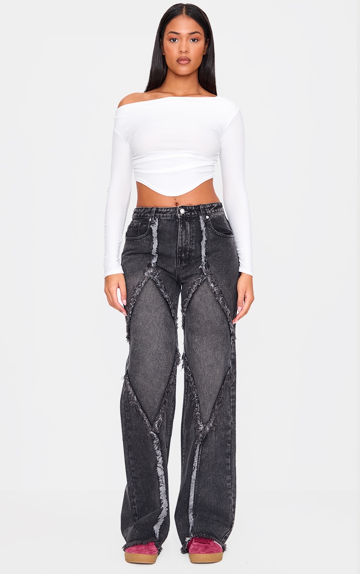 Tall Washed Black Mid Rise Raw Seam Wide Leg Jeans image 1