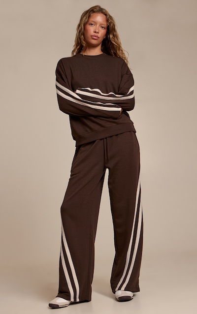 Espresso Contrast Striped Wide Leg Track Pants