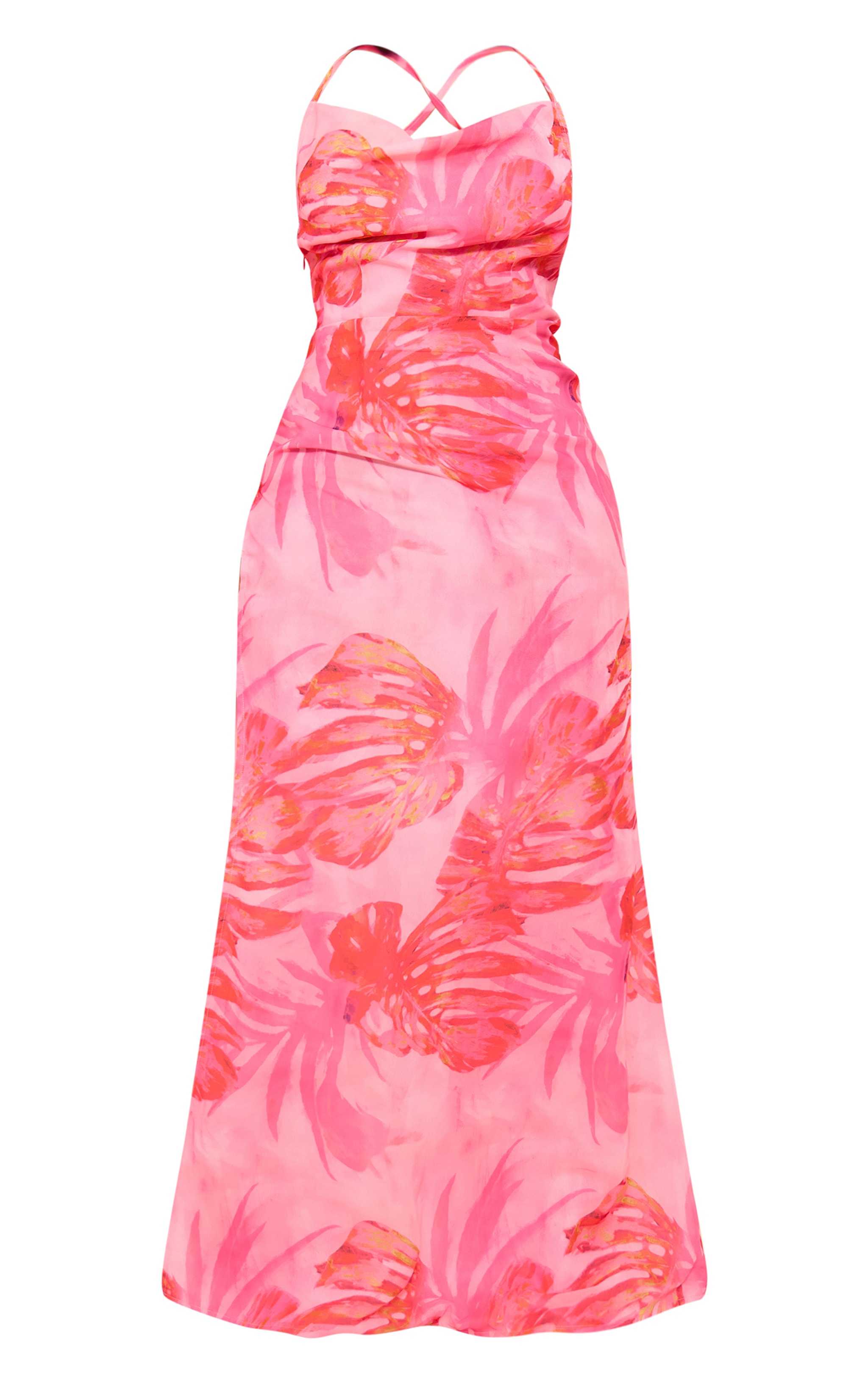 Shape Pink Tropical Printed Cowl Neck Split Maxi Dress image 5