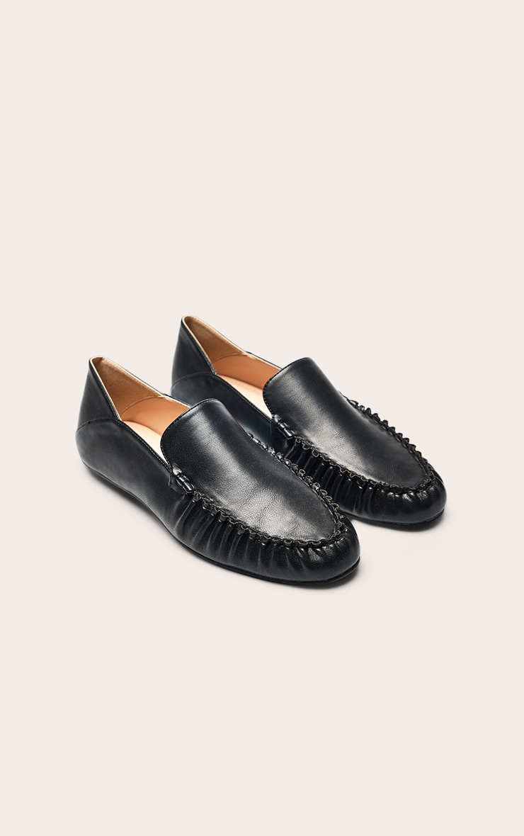 Black PU Ruched Trim Boat Loafer image 3