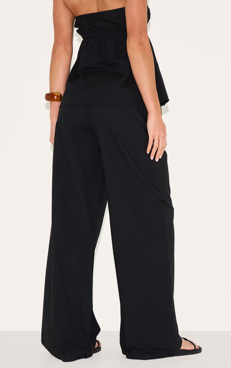 Tall Black Linen Look Floaty Wide Leg Pants image 3