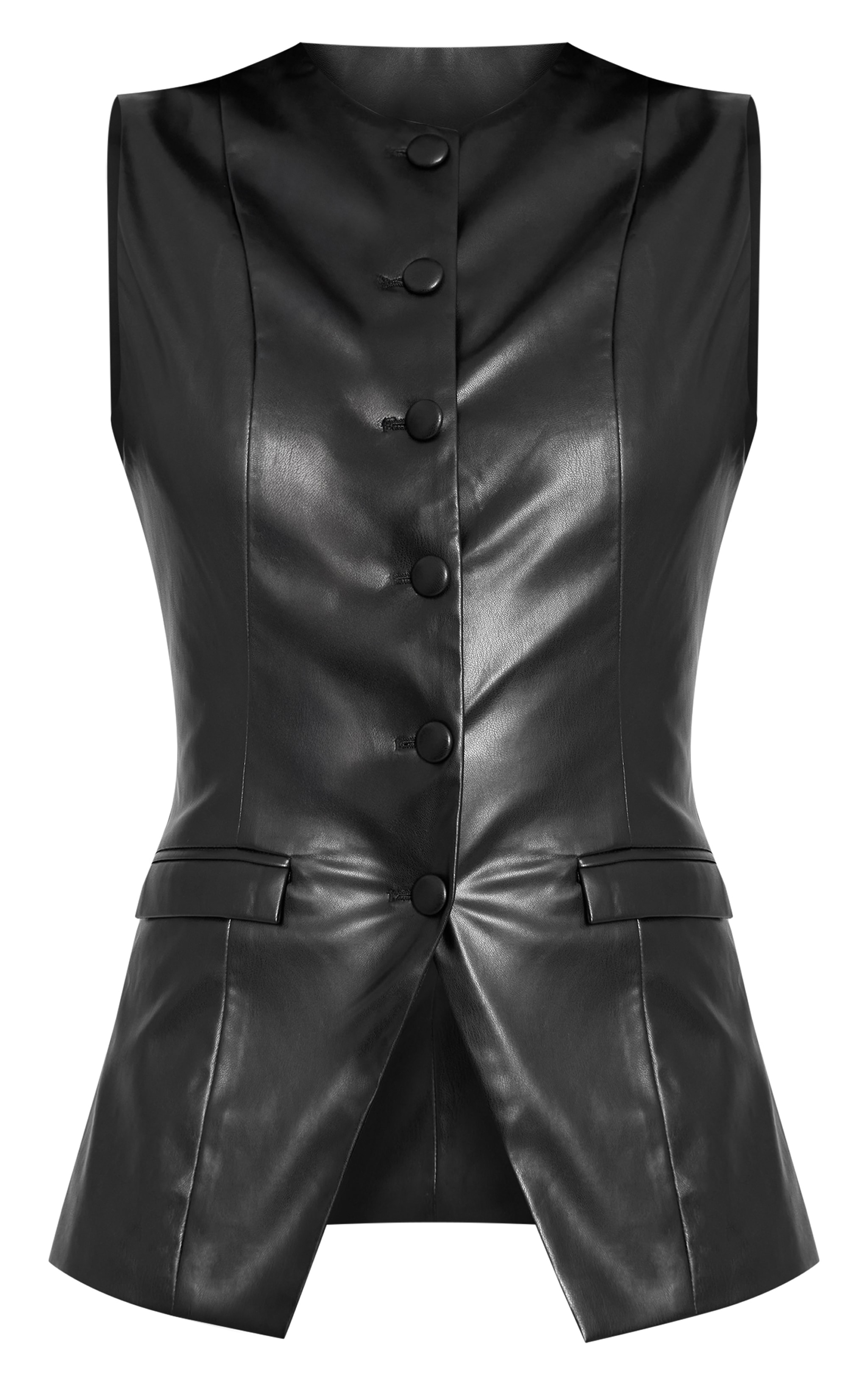Black Faux Leather Longline Vest image 5