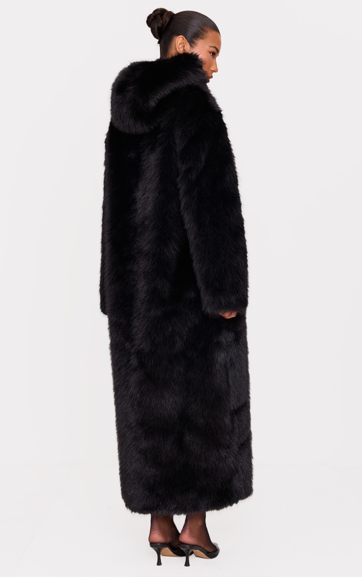 Black Hooded Faux Fur Maxi Coat | Outerwear