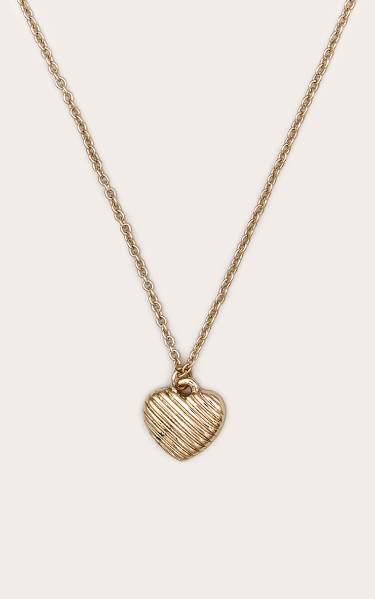 Gold Heart Diagonal Ridge Pendant Necklace image 1