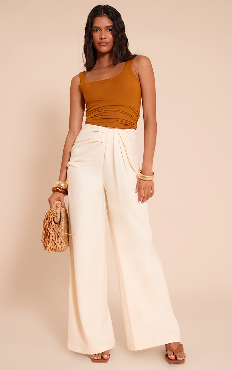 Cream Tailored Woven Pleat Detail Wide Leg Pants image 1
