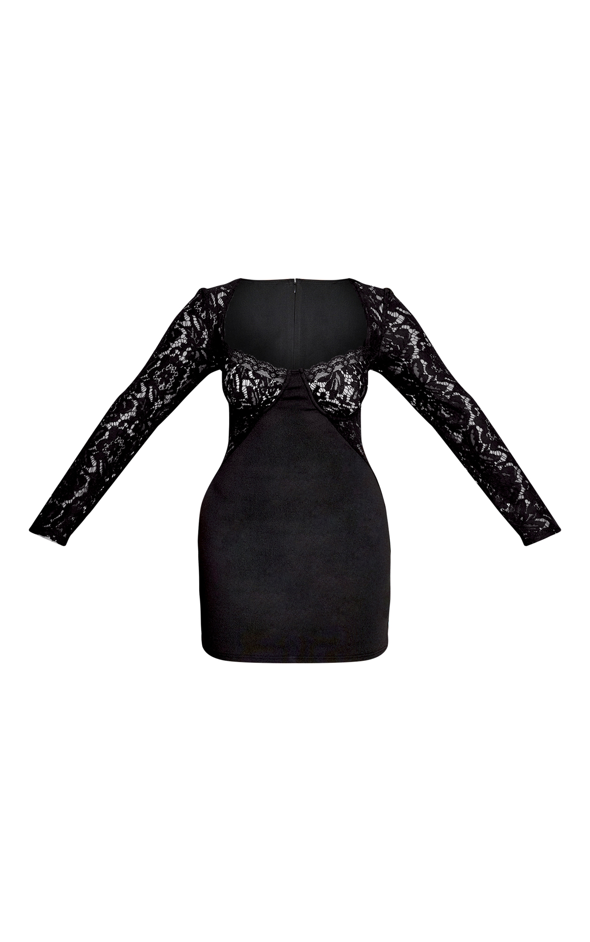 Shape Black Bandage Contrast Lace Long Sleeve Mini Dress  image 5