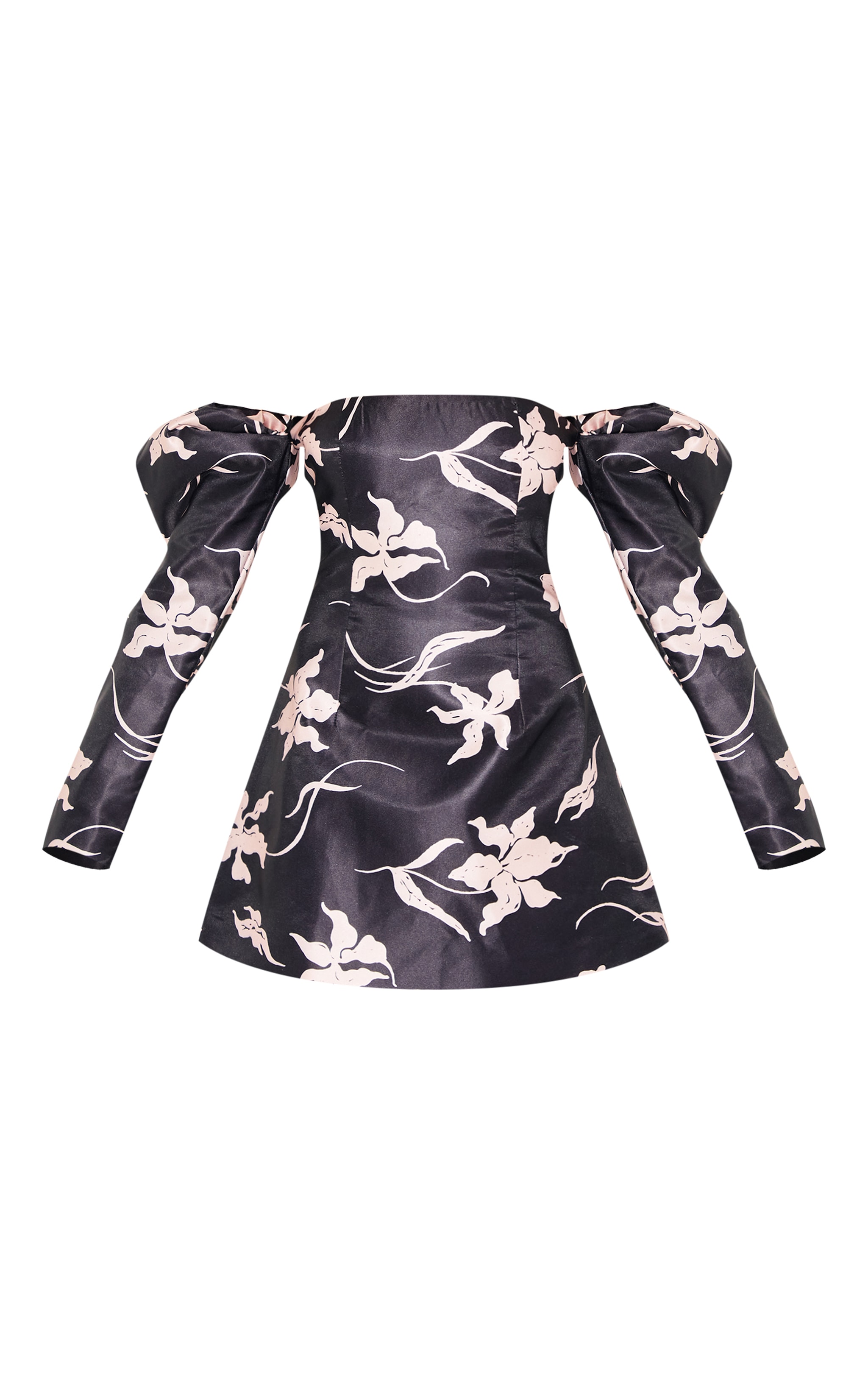 Black Floral Print Oversized Puff Sleeve A Line Shift Dress image 5