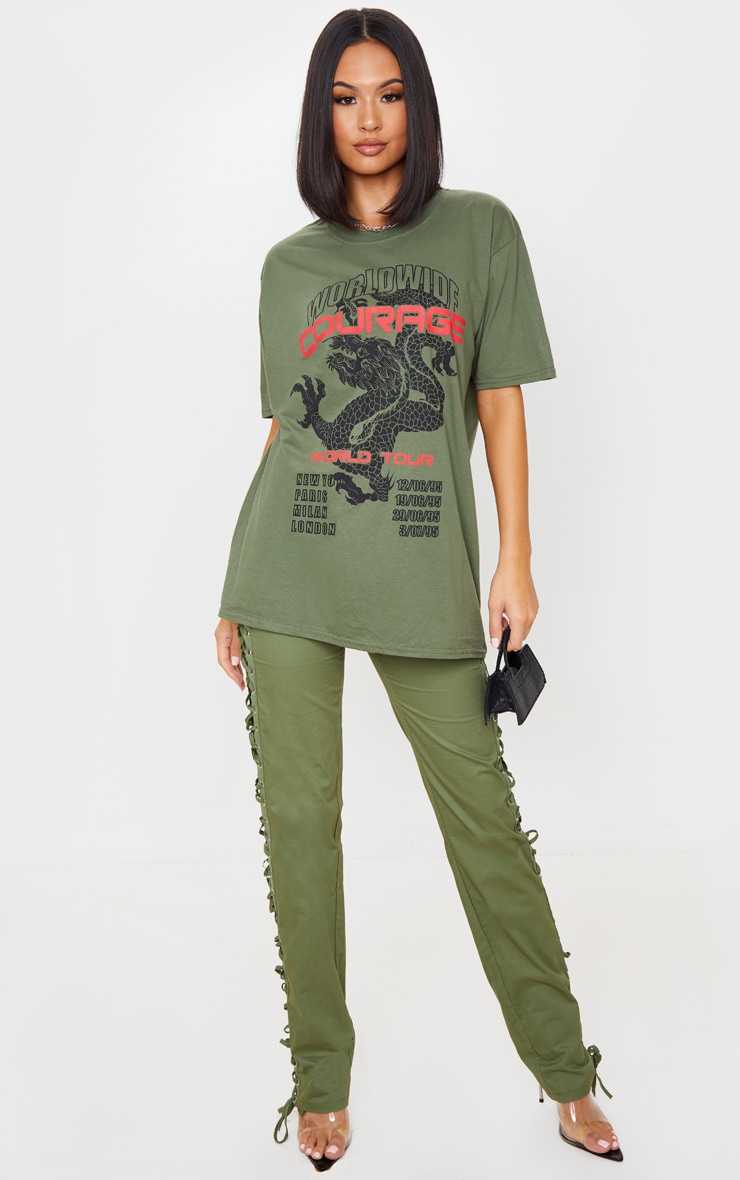Khaki Dragon Oversized T Shirt