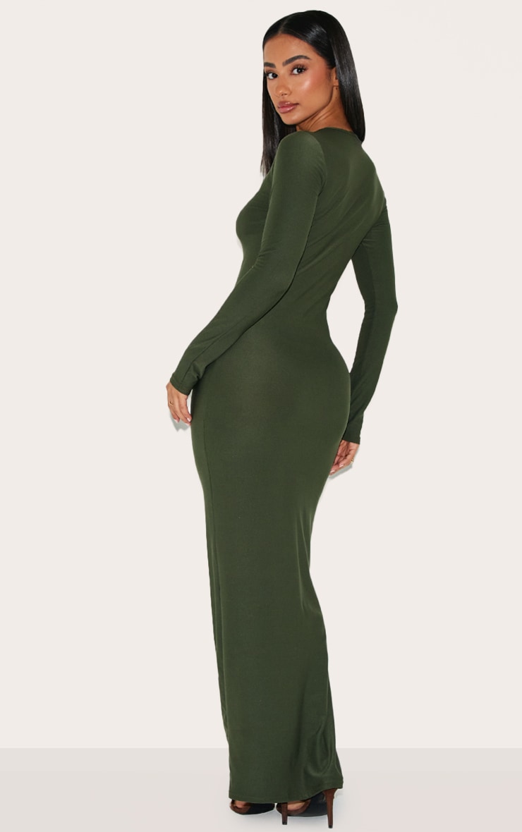 Petite Khaki Soft Touch Long Sleeve Maxi Dress image 2