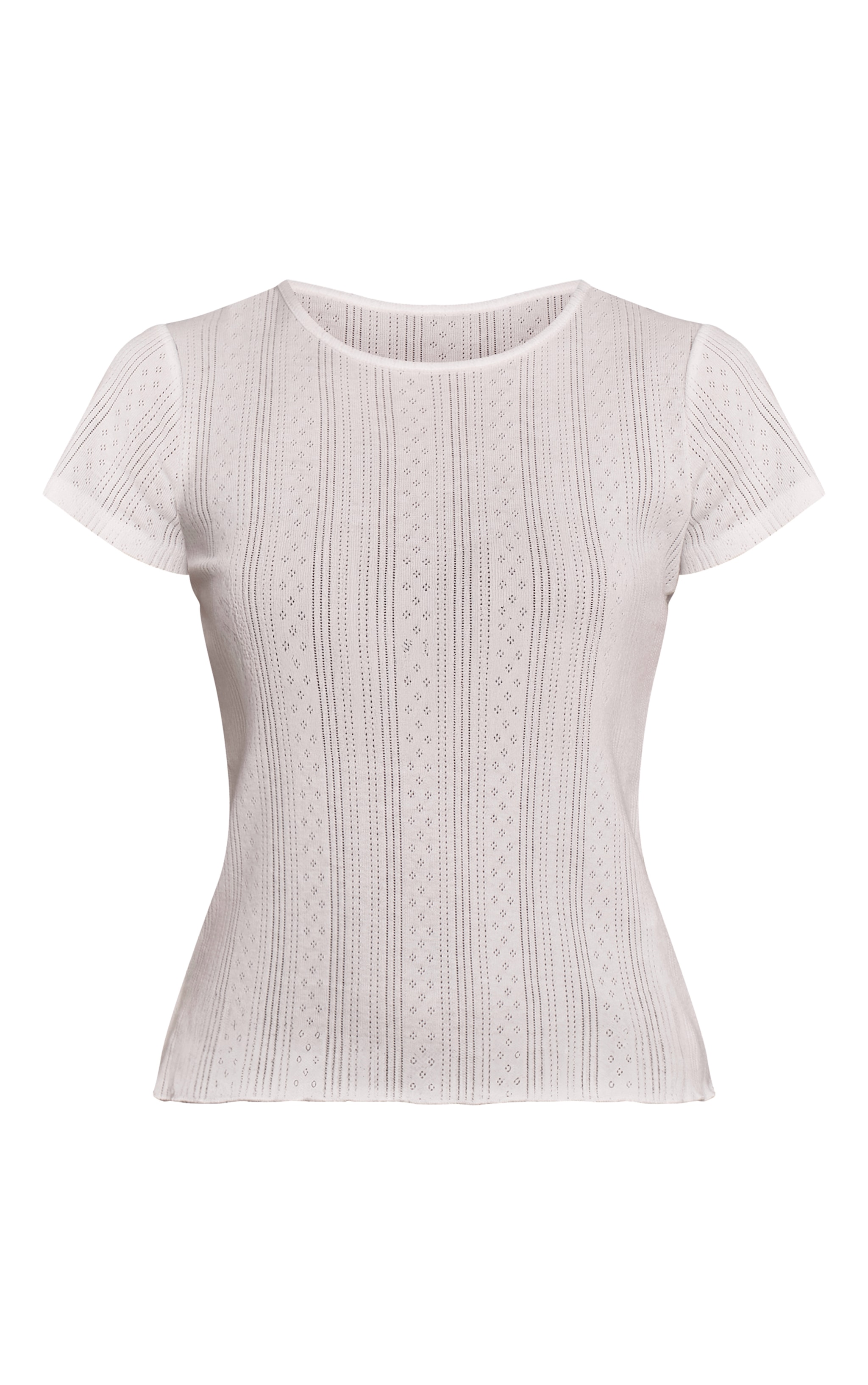 Cream Pointelle Fitted Longline T-Shirt image 5