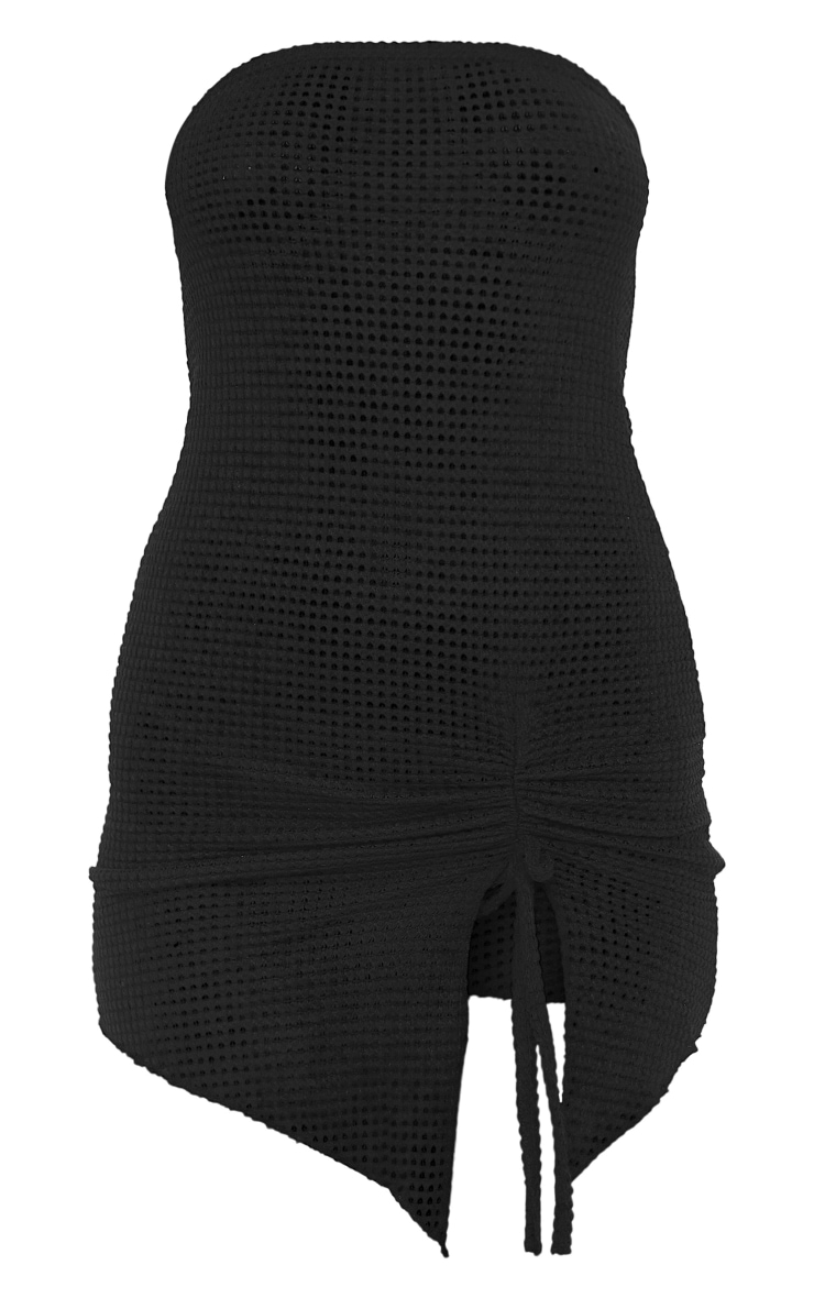 Black Textured Bandeau Ruched Bodycon Dress image 5