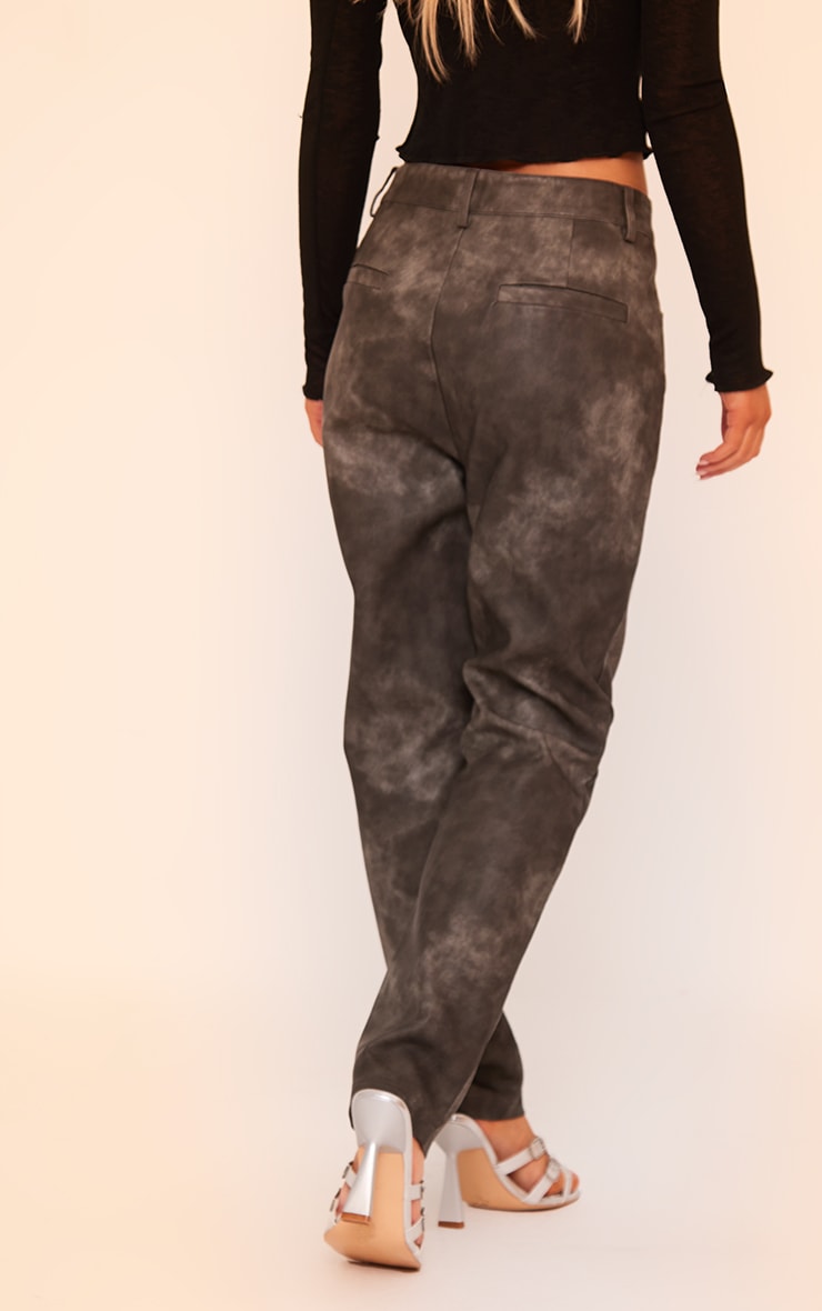 Washed Black Faux Leather Cropped Trousers image 3