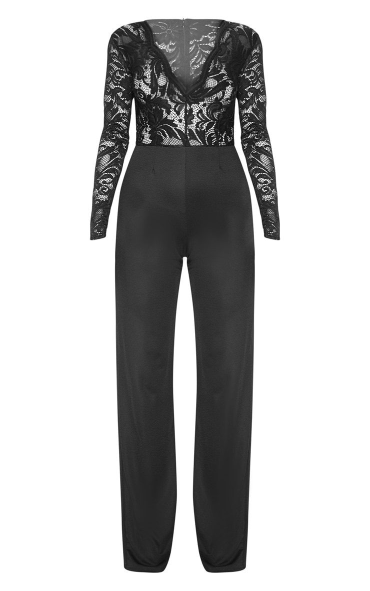 black lace long sleeve plunge jumpsuit