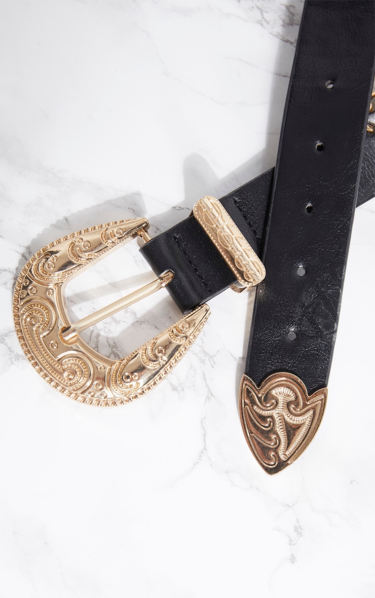 Black Western Buckle Chain Drop Belt PrettyLittleThing
