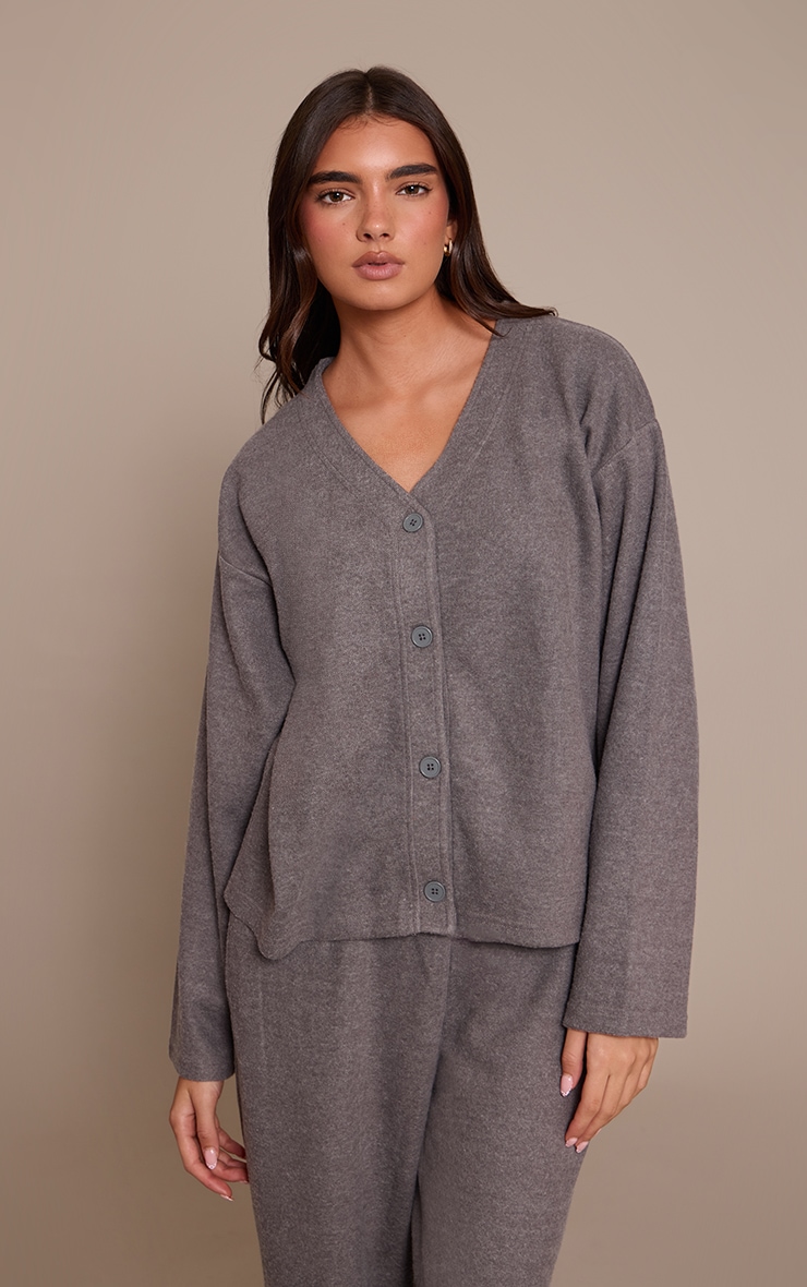 Charcoal Grey Brushed Soft Touch Boxy Cardigan