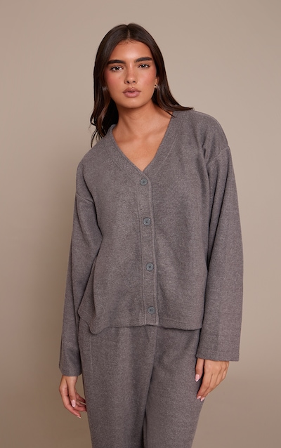 Charcoal Grey Brushed Soft Touch Boxy Cardigan