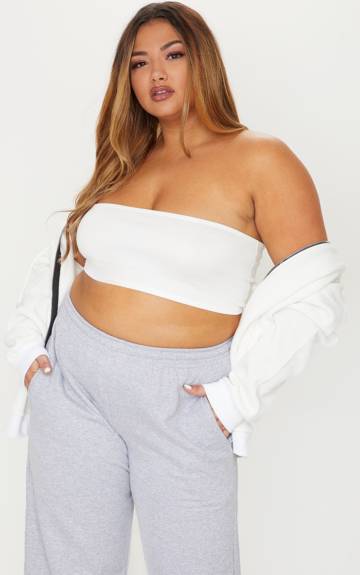 PLT Plus - Crop top bandeau en néoprène blanc
