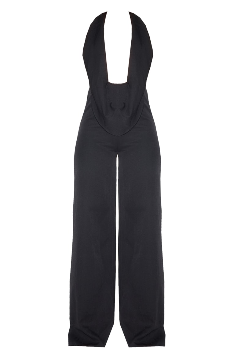 Black Plunge Cowl Neck Drape Jumpsuit image 1