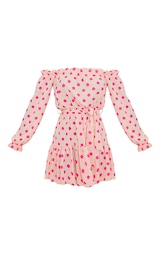 Dusty Pink Polka Dot Bardot Tie Waist Shift Dress 3