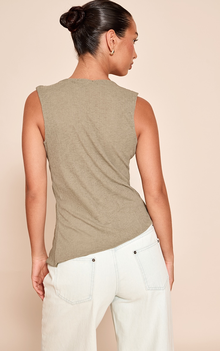 Khaki Ribbed Onion Skin Trim Detail Plunge Top image 2