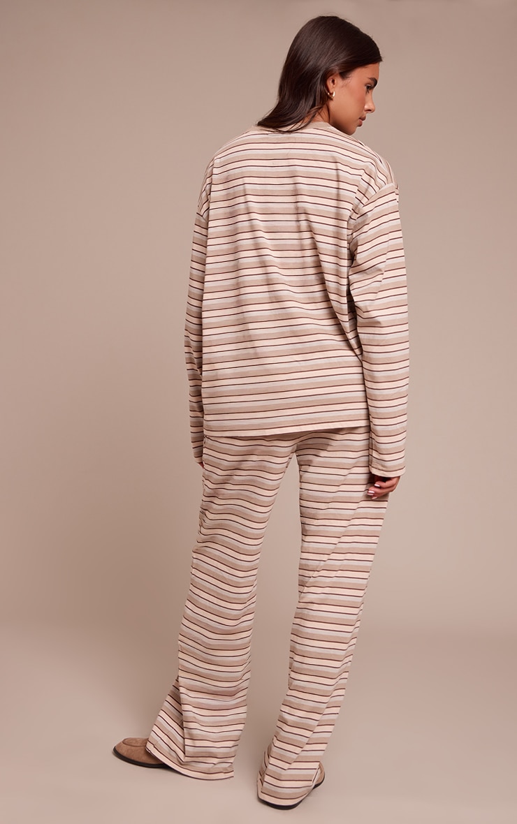 Light Brown Striped Wide Leg Drawstring Pants image 3