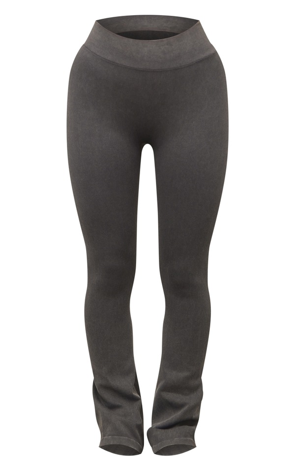 Charcoal Acid Wash Seamless Rib Flare Yoga Pants PrettyLittleThing