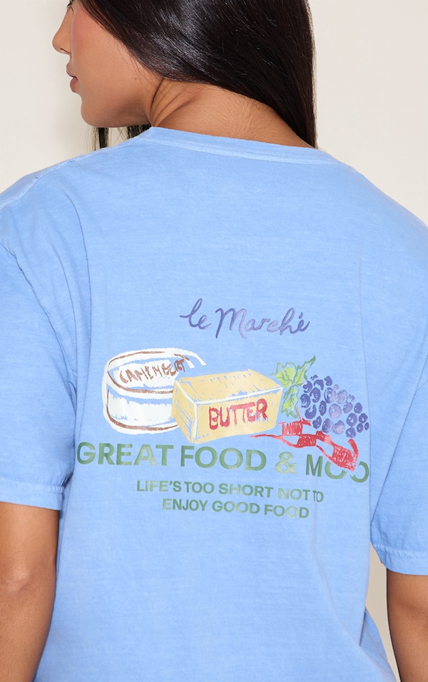 Sky Blue Food Market Graphic Oversized T-shirt