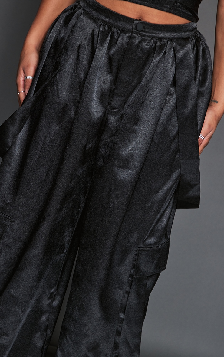 Shape Black Satin Tie Cargo Wide Leg Trousers image 4