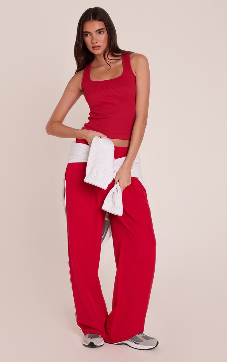 Red  Contour Rib Scoop Neck Fitted Vest Top image 3