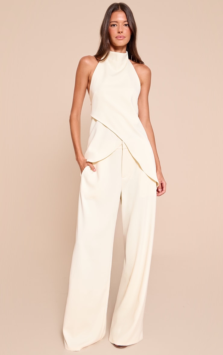 Butter Cream Woven High Neck Wrap Long Top image 3