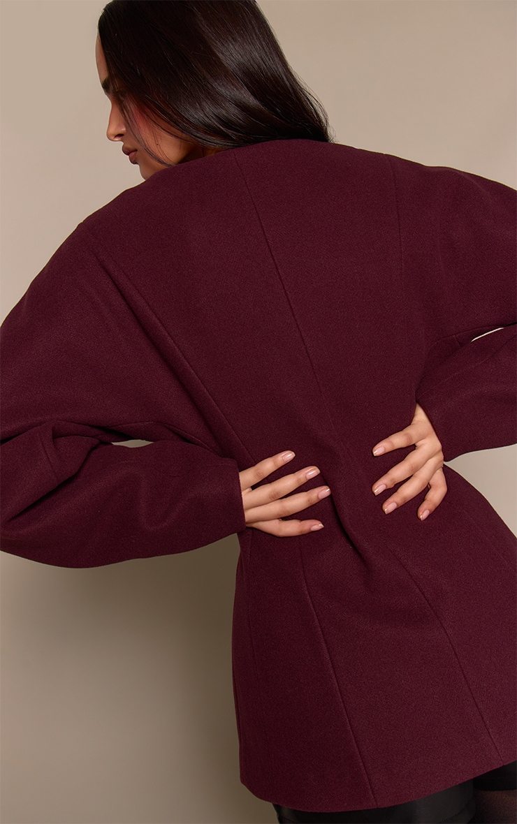 Chocolate Plum Collarless Cocoon Sleeve Blazer image 2