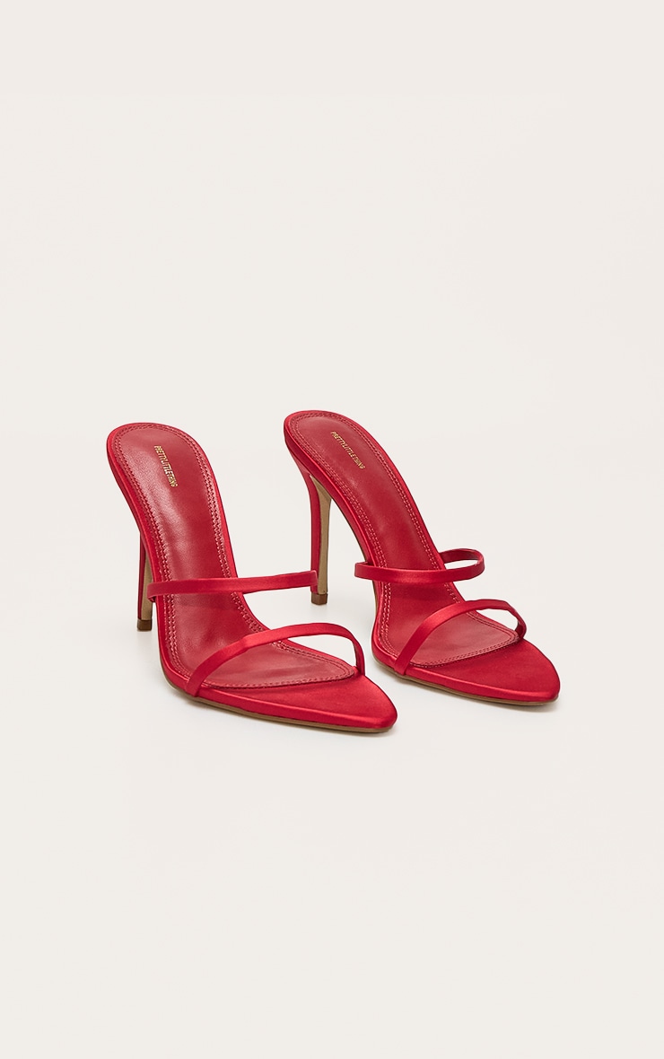 Red Pu Point Toe Sling Back High Stiletto Heeled Sandals image 2