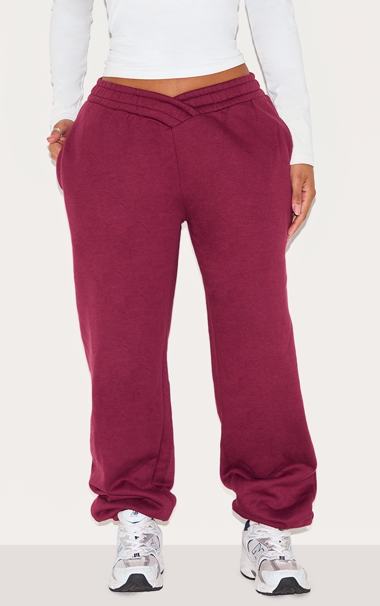Shape Burgundy V Waist Pin Tuck Cuffed Sweatpants image 1