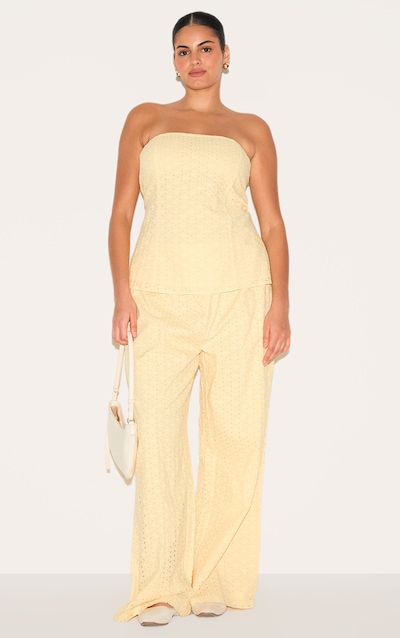 Plus Lemon Embroidered Linen Mid Rise Pants